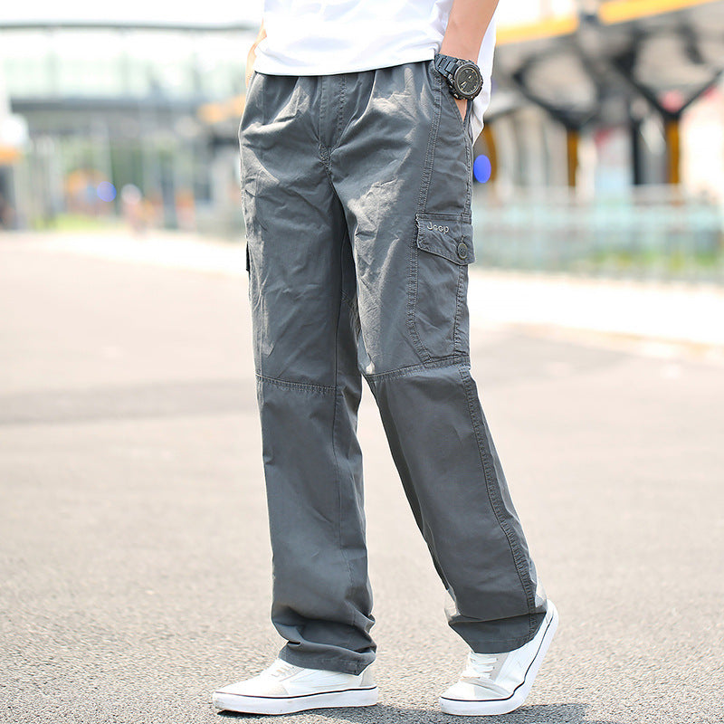 Mens Spring & Autumn Thin Cotton Cargo Pants Loose Fit, Multi-Pocket, Breathable, Plus Size (On Hand)