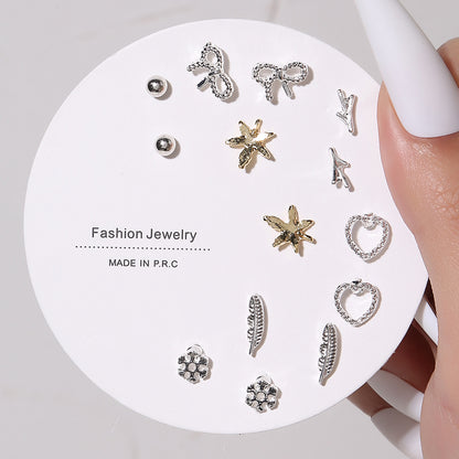 Small Stud Earrings Set - Exquisite 7 Pairs with Simple Color and Zircon Details