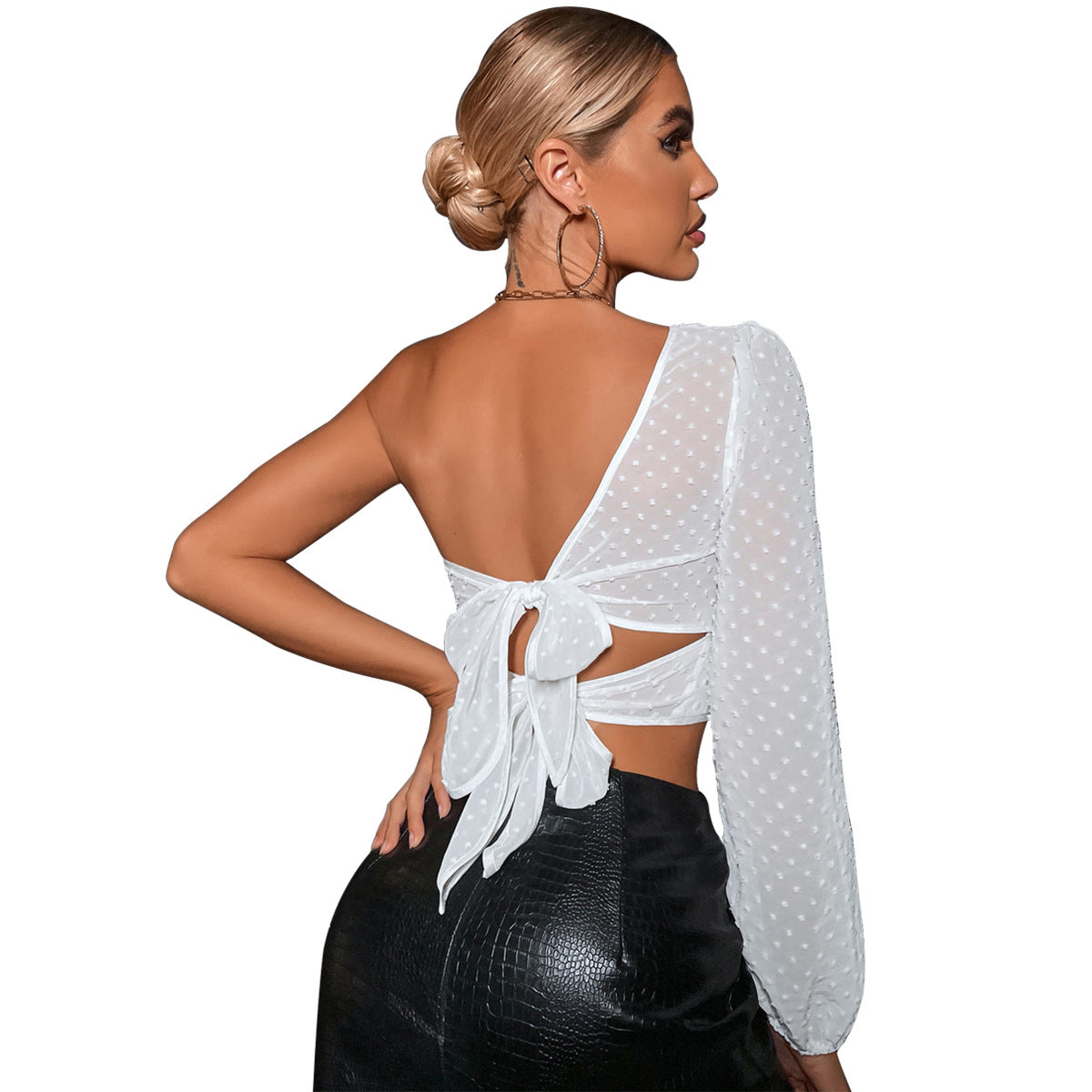 Women's lace-up short irregular cut-out crop top