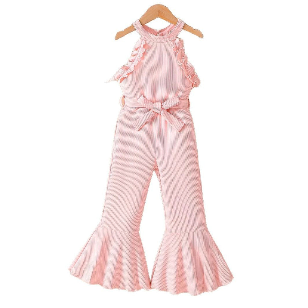 Girls' Pink Striped Jumpsuit