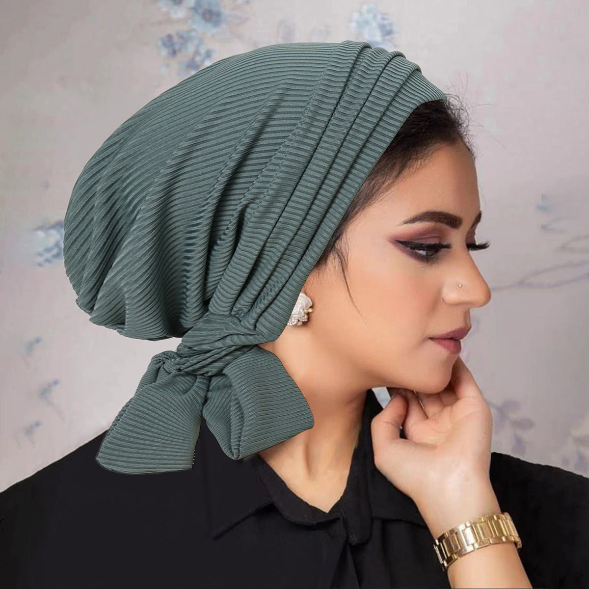 Solid Color Thread Long Tail Turban Hat