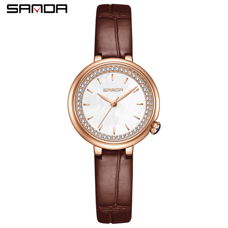 Elegant Malachite Quartz Watch with Crystal Stones - Luxury Women's