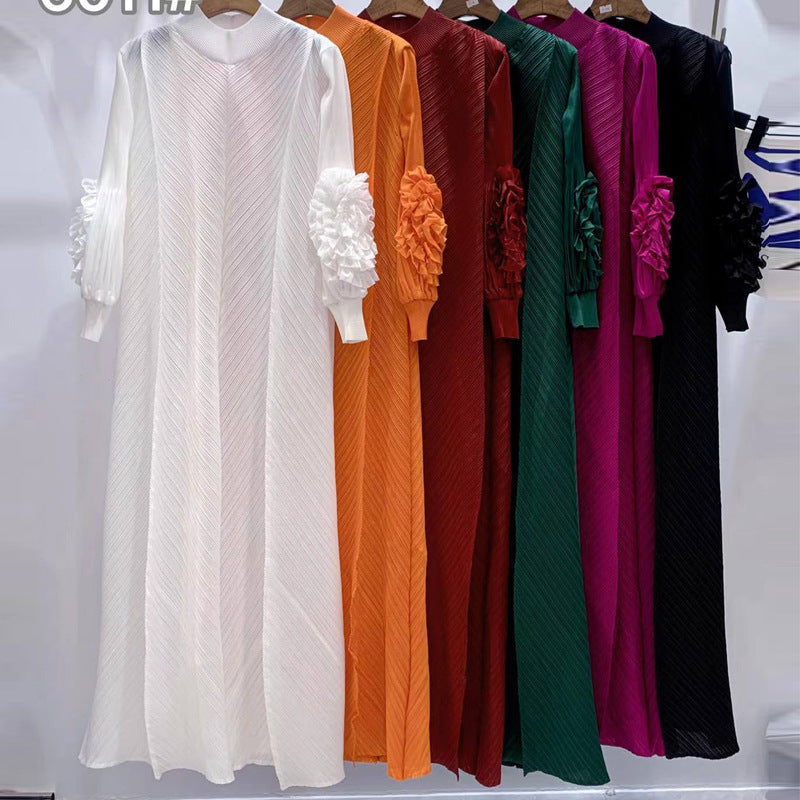 Womens Pleated Maxi Dress  Elegant Loose Fit