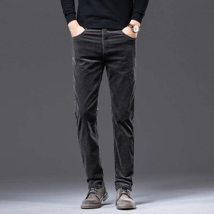 Men’s Corduroy Dad Slacks – Autumn Loose Straight Striped Fleece Trousers (On Hand)