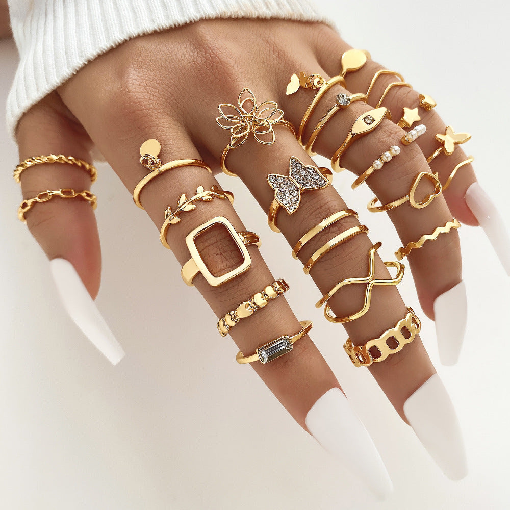 Butterfly ring opening multi-joint ring set 22 pieces love ring female design sense niche