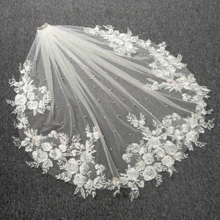 Pearl Embroidered Short Bridal Veil
