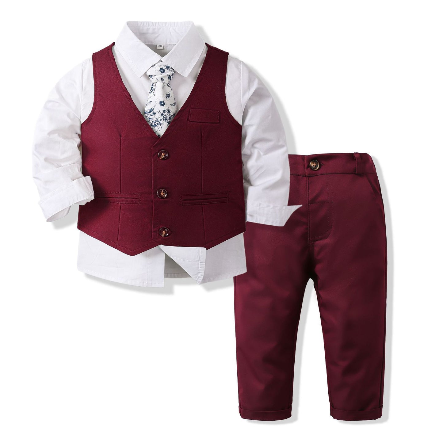 Boys' Spring & Autumn Shirt, Vest, and Pants Set