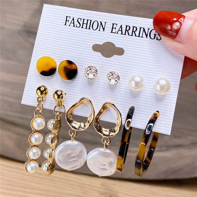 Set Pearl Crystal Stud Earrings