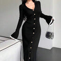 Elegant Lapel Contrast Ruffle Skinny Sweater Dress