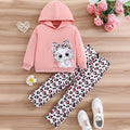 Pink Cat-Print Hoodie Set