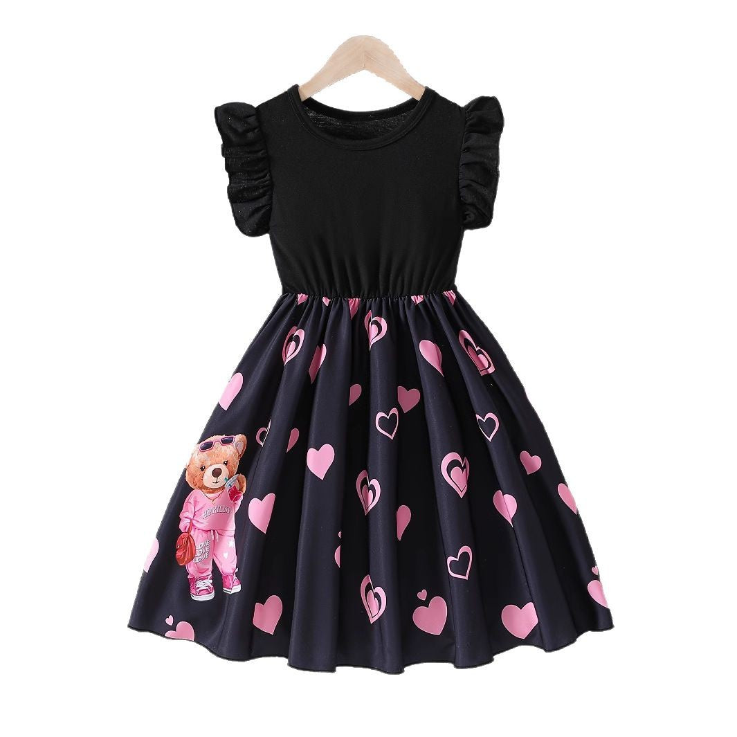 Girls' Black Sleeveless Teddy Bear Dress