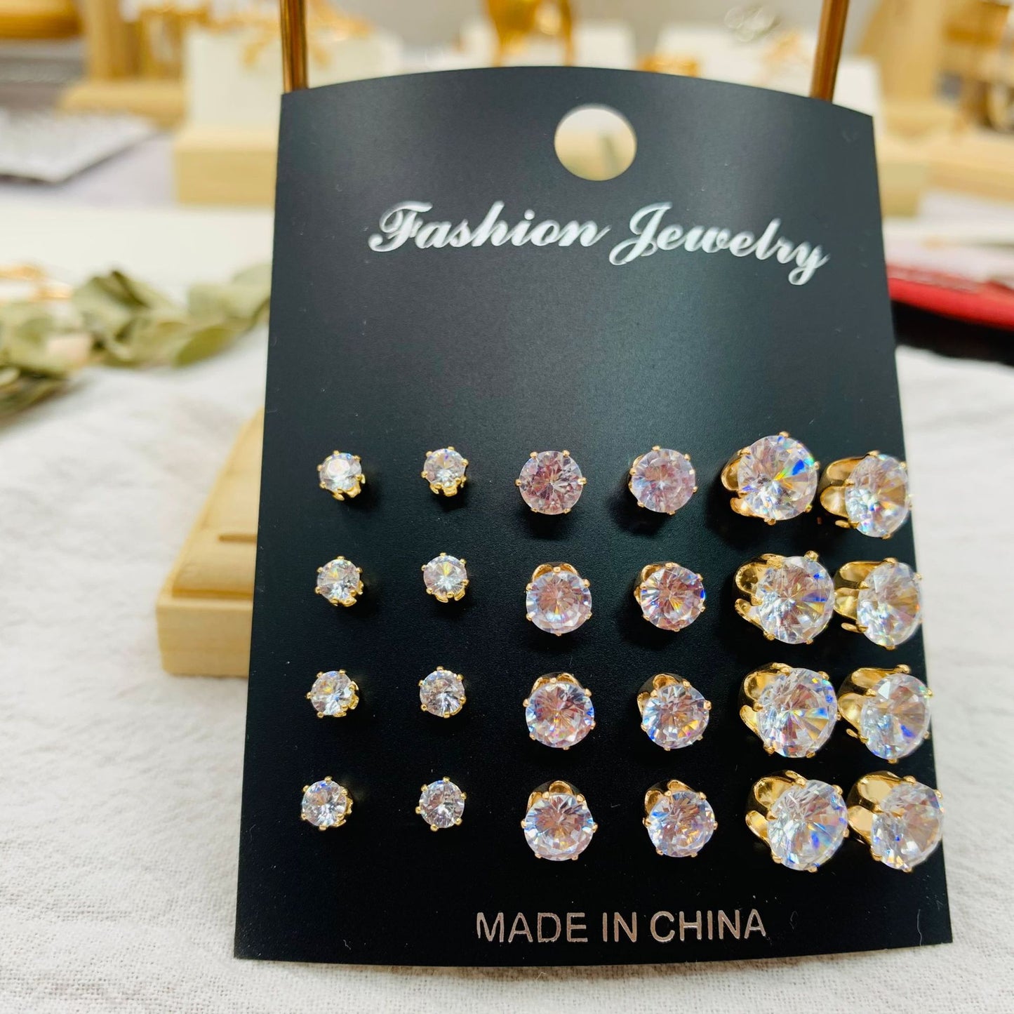 Crystal zircon card set 12 pairs of studs