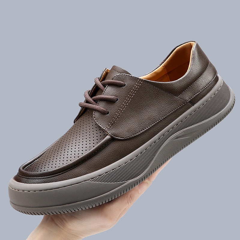 Men's Genuine Leather Breathable Thick Sole Casual Sneakers