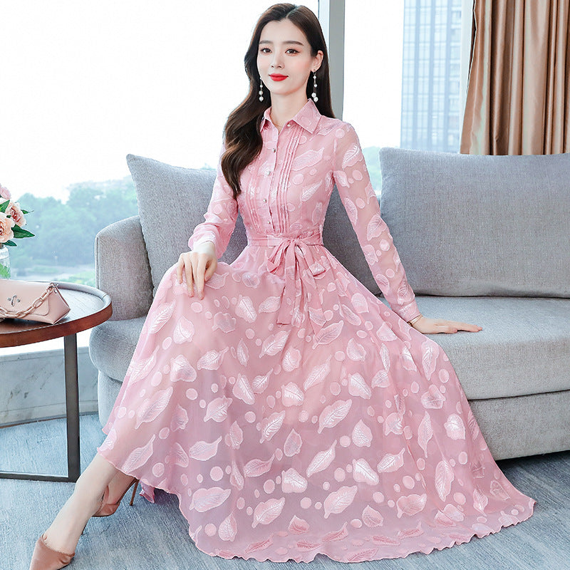 Women’s 2025 Slim Jacquard Chiffon Long Dress