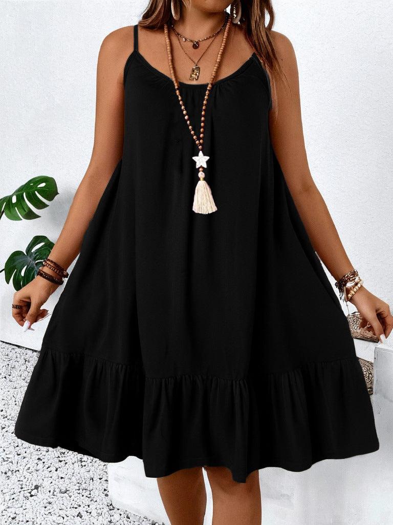 Plus Size Elegant Strap Dress for Women – Solid Color Sleeveless Fashion Dress 2025