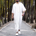 White Collarless Ethnic Style Muslim Robe
