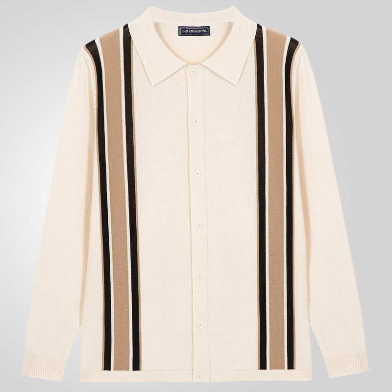 Striped Long-Sleeve Knit Polo