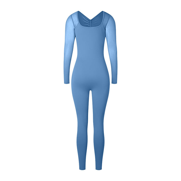 Mesh-Back Long-Sleeve Jumpsuit
