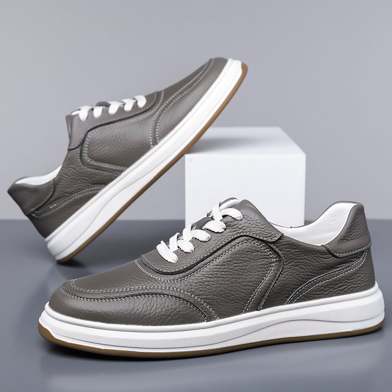 Men’s Genuine Leather Casual Sneakers – Breathable Trendy White Shoes