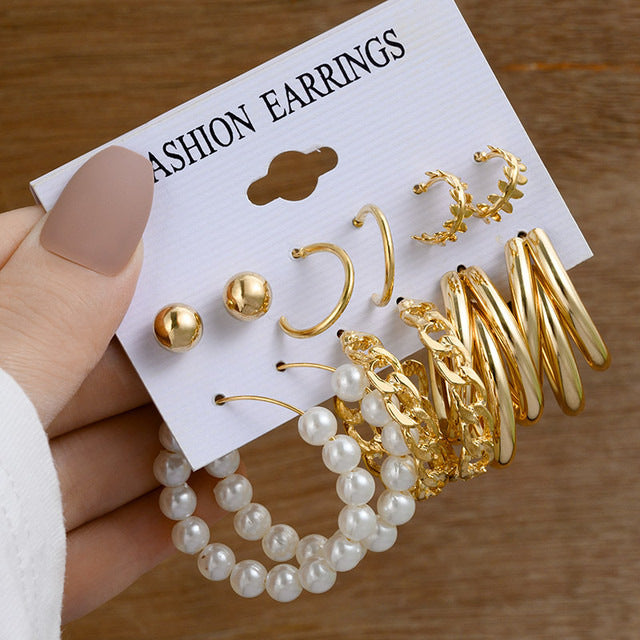 Pearl earring set with diamonds