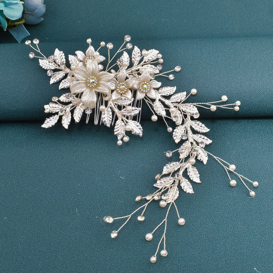 Bridal elegant temperament alloy leaf three-dimensional flower handmade tiara