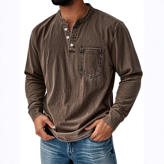 Mens 3D Print Semi-Zip Long Sleeve Polo Shirt