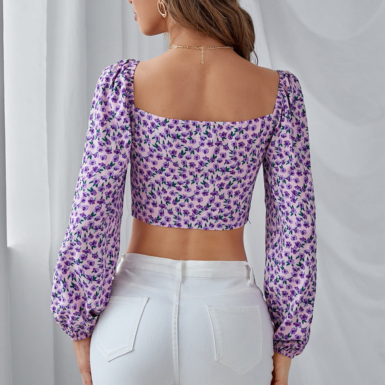 Women's floral shirt women's - summer retro square neck top