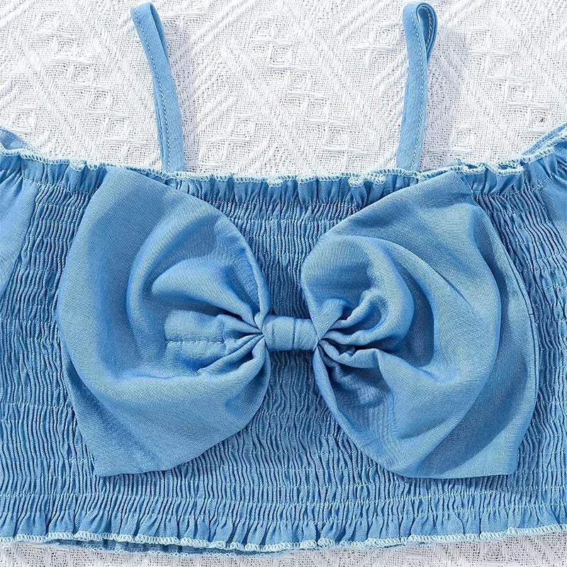 Blue Bow Shorts Outfit
