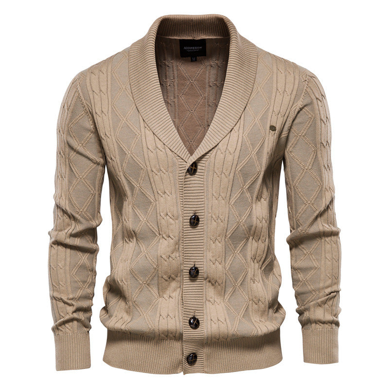 Mens Korean Style Color Block Knit Sweater Jacket