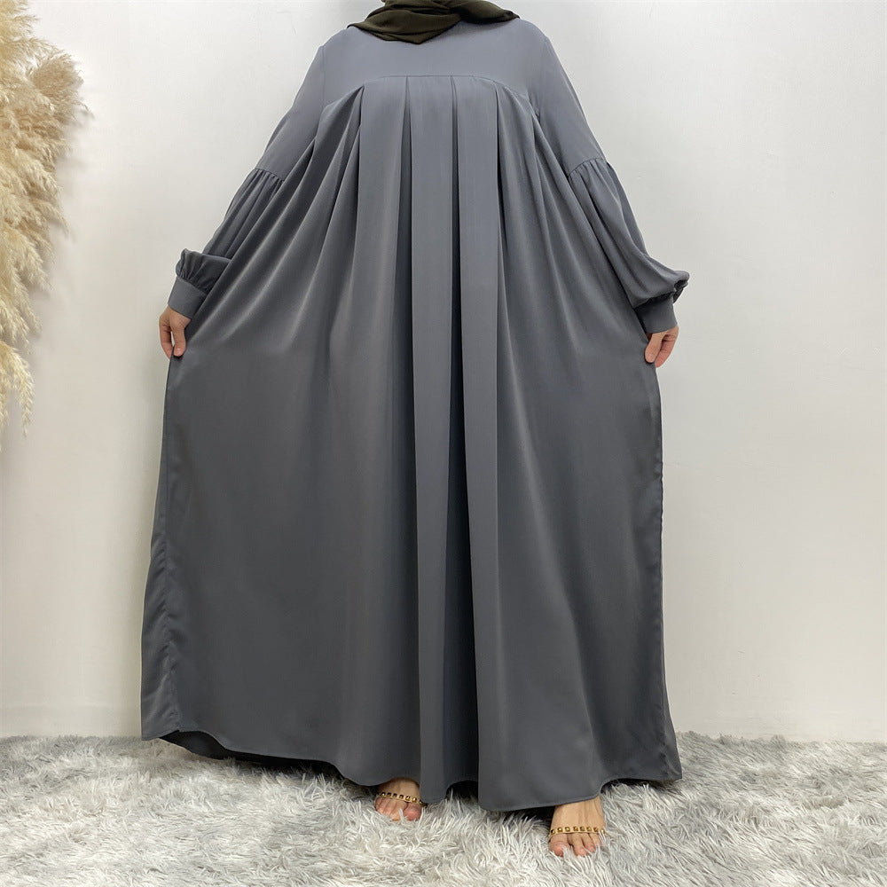 Modest Crew Neck Pleated Abaya Dress