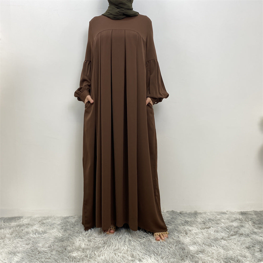 Modest Crew Neck Pleated Abaya Dress