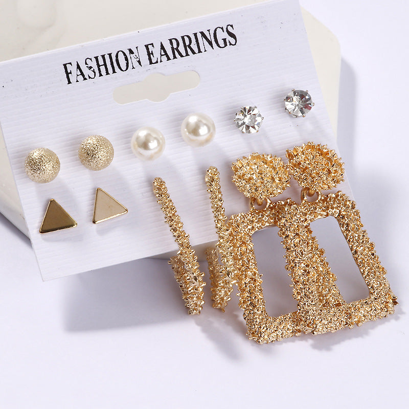 Set Pearl Crystal Stud Earrings