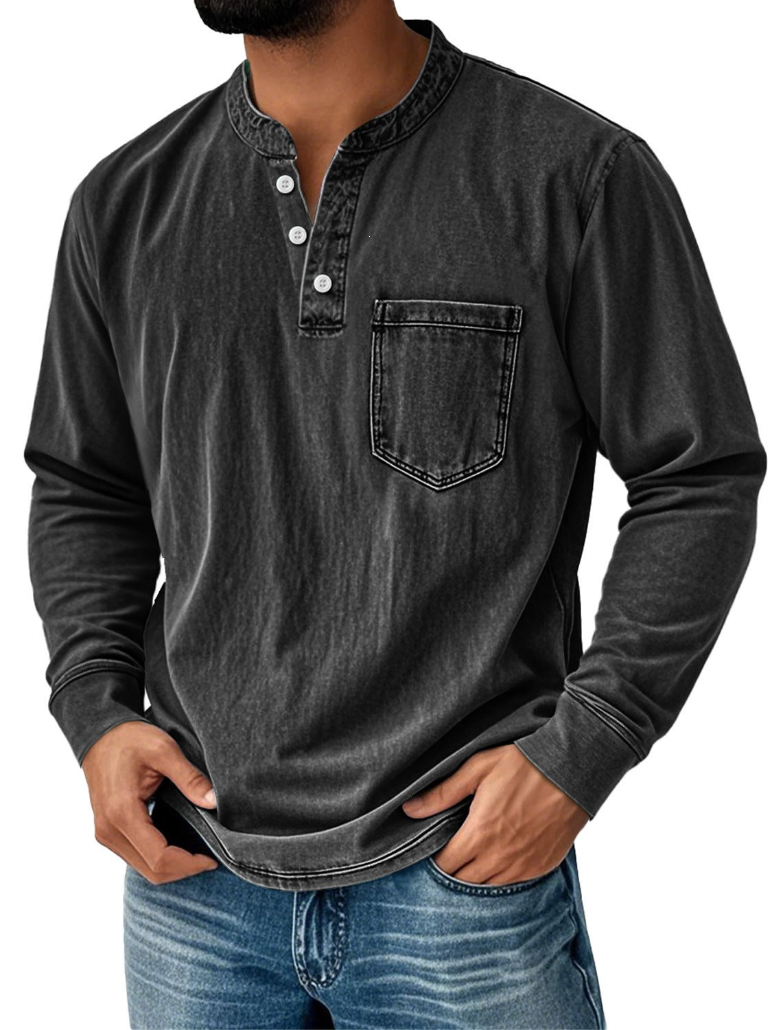 Mens 3D Print Semi-Zip Long Sleeve Polo Shirt
