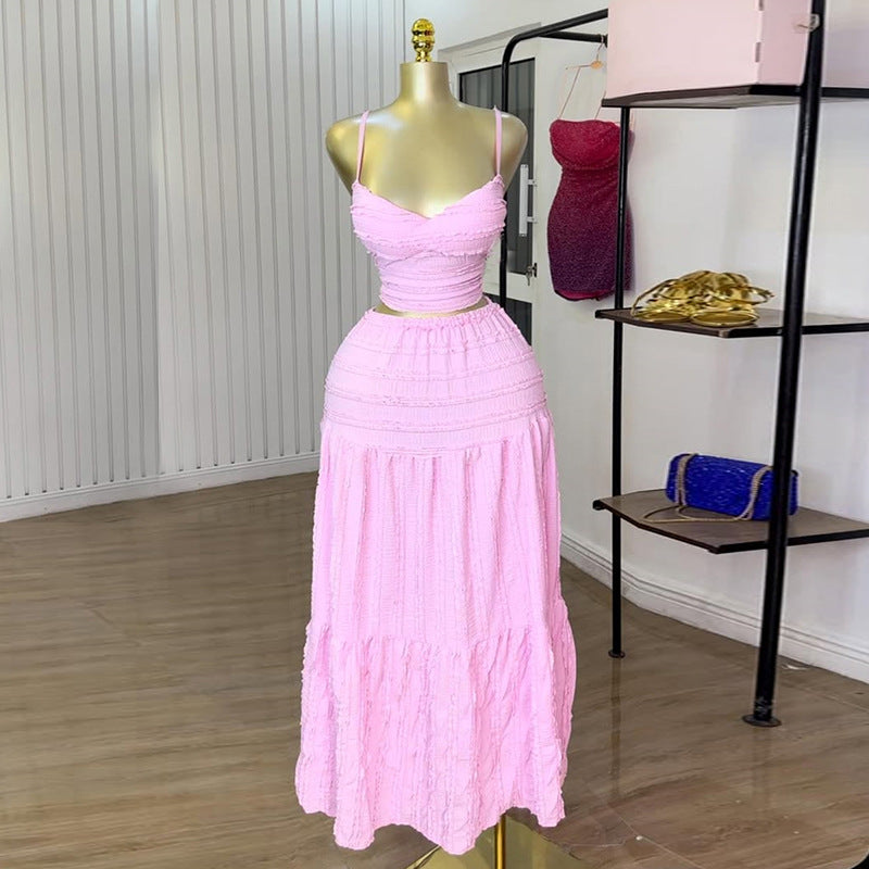 Chic V-Neck Cami Top & High-Waisted Skirt Set