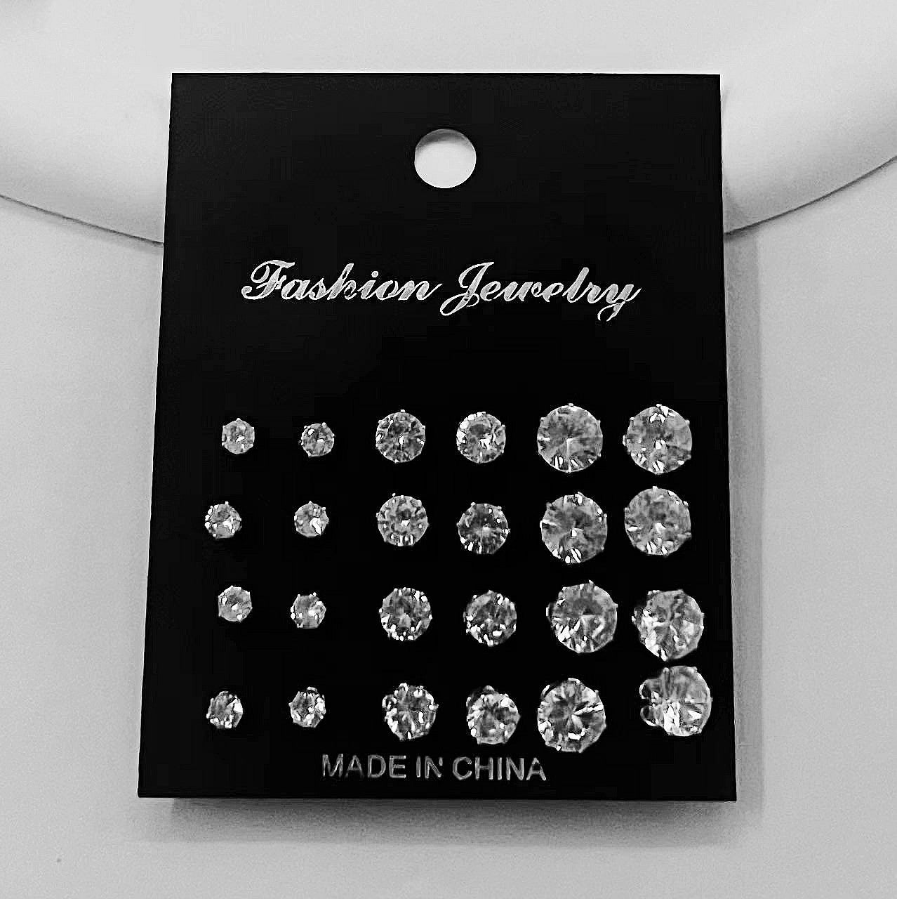 Crystal zircon card set 12 pairs of studs