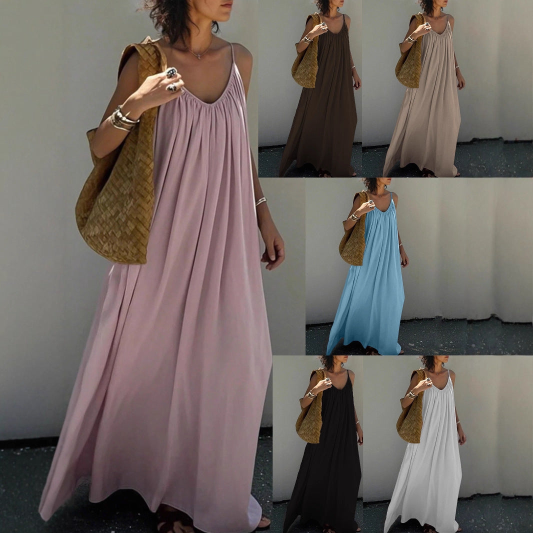 French Elegant Backless Slip Dress  Summer Beach Maxi