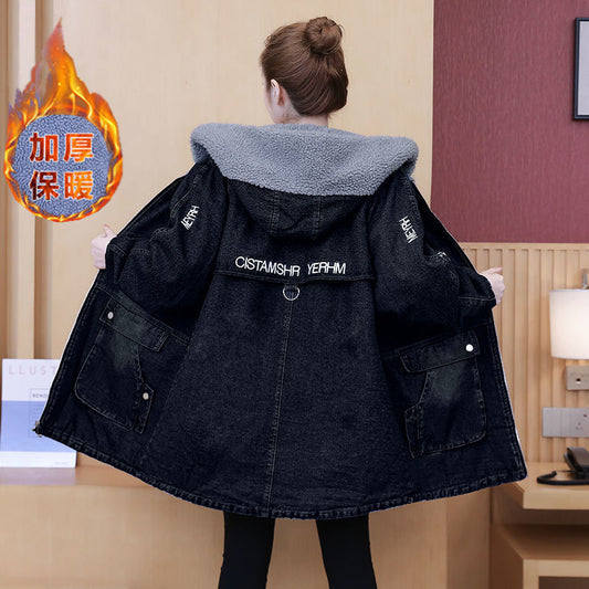 Womens Plus Size Fleece-Lined Denim Jacket  Fall/Winter