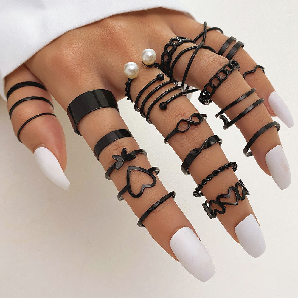 Butterfly ring opening multi-joint ring set 22 pieces love ring female design sense niche