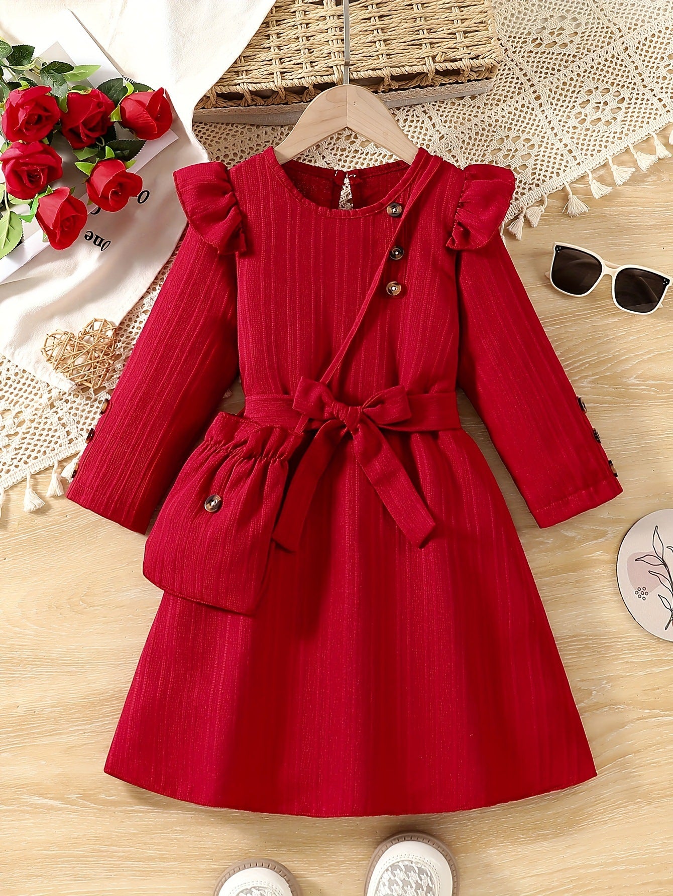 Elegant Bow Belt Lace Dress for Girls