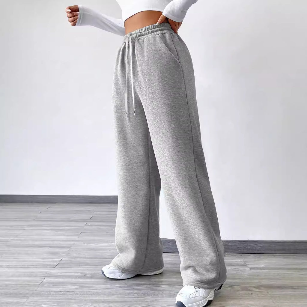 Drawstring Sweatshirt Trousers - Printed Women's Casual Wide-Leg Pants