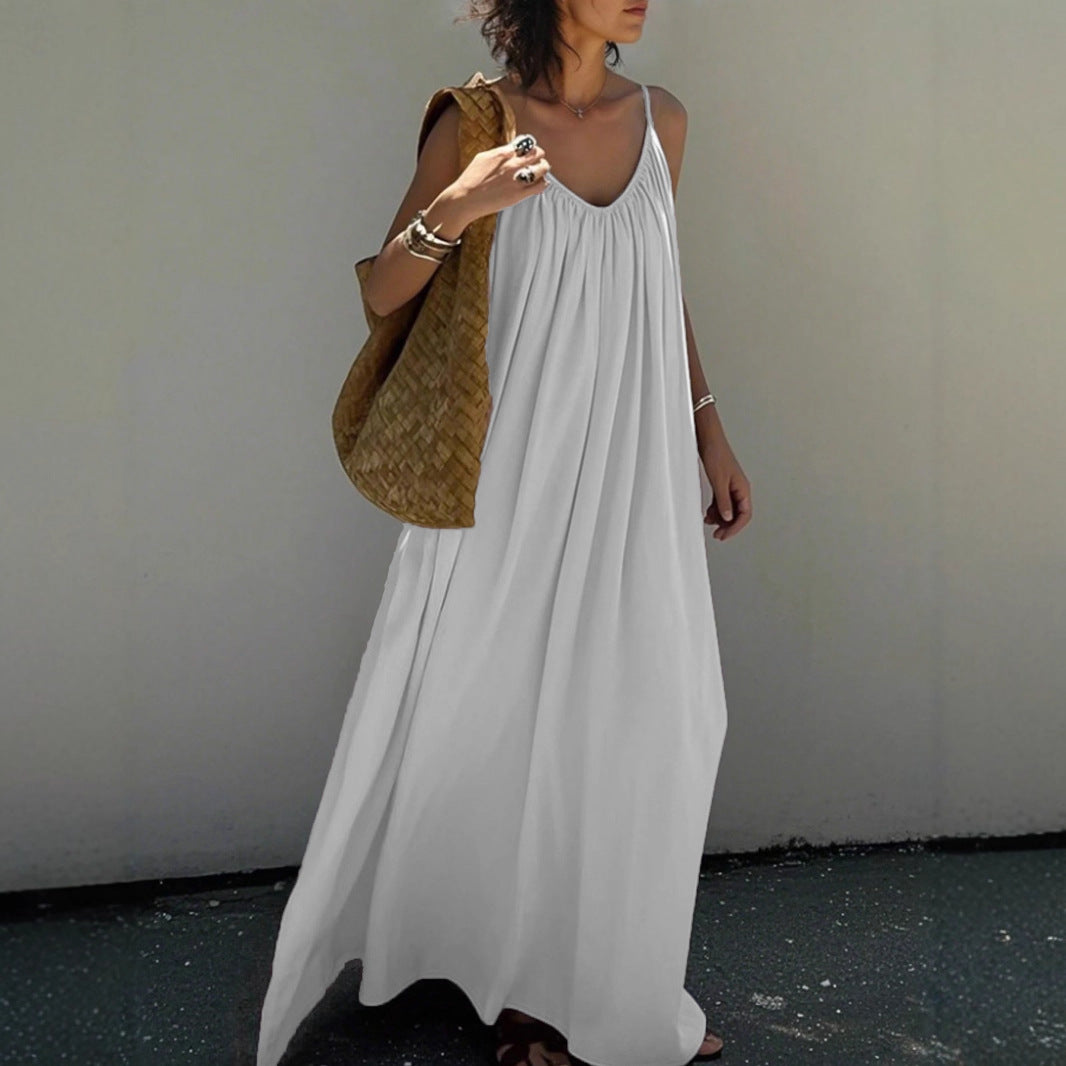 French Elegant Backless Slip Dress  Summer Beach Maxi