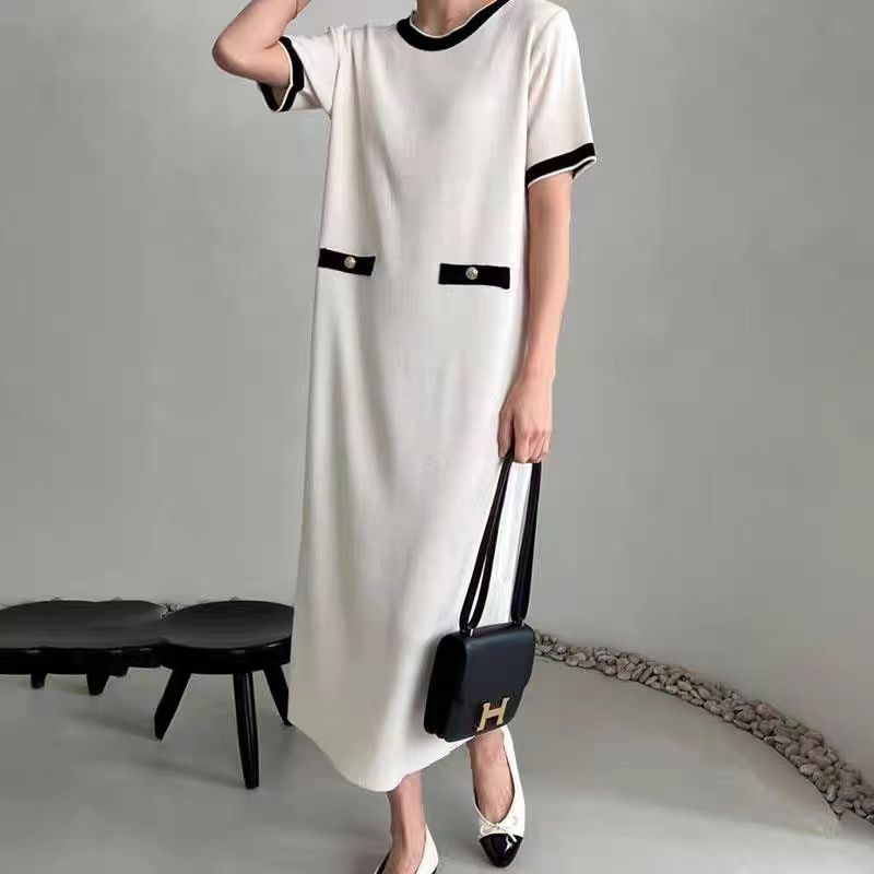 Summer French Elegant Knit Dress  Korean/Japanese Style Slim Mid-Length Skirt