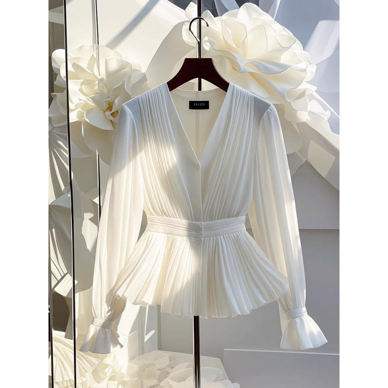 Elegant French-Style V-Neck Long-Sleeve Top