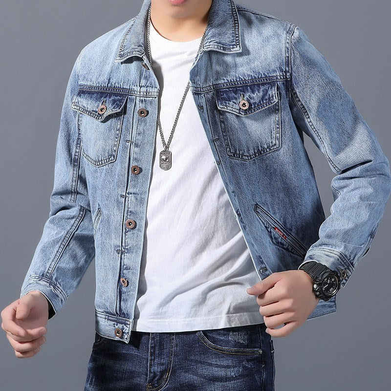 Men’s Casual Loose Denim Jacket – Trendy Square Neck Spring Coat