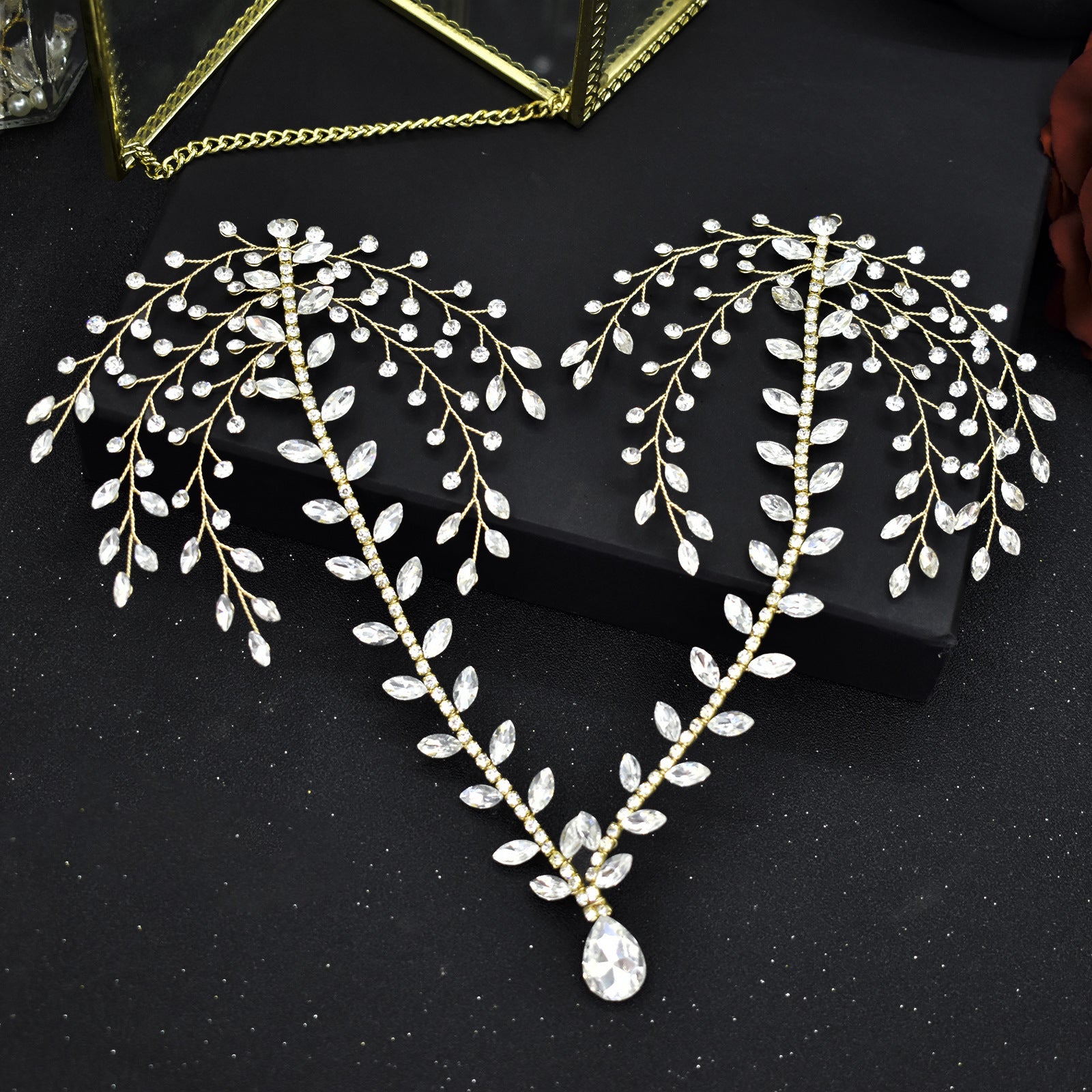 Bridal hanging rhinestone handmade headband