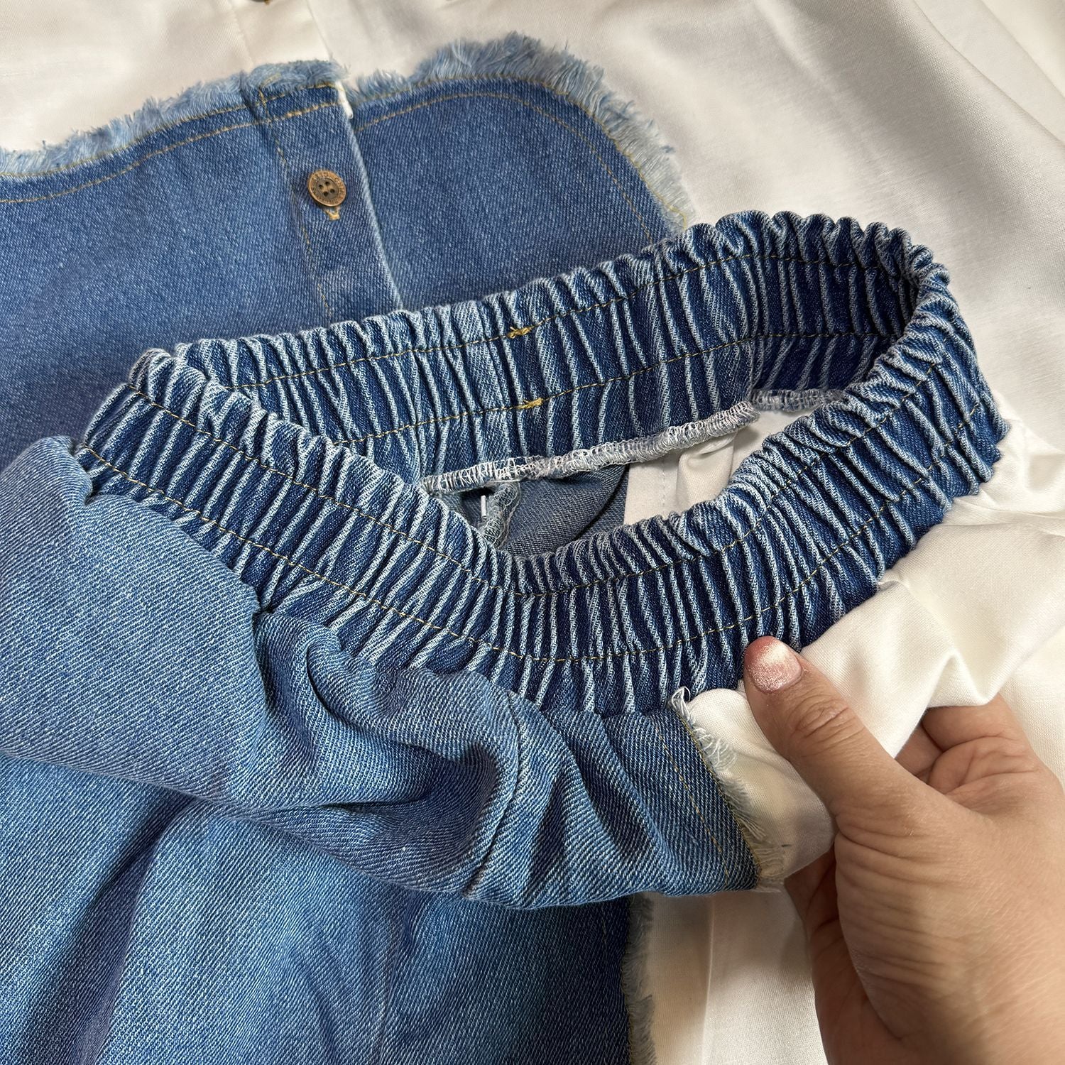 Retro Contrast-Stitch Denim Set