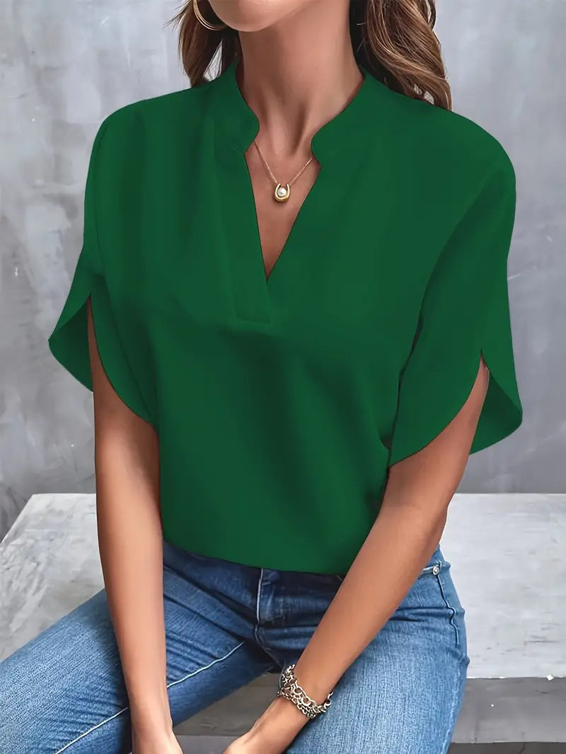Summer Casual V-Neck Loose Fit Women’s Solid Color Top