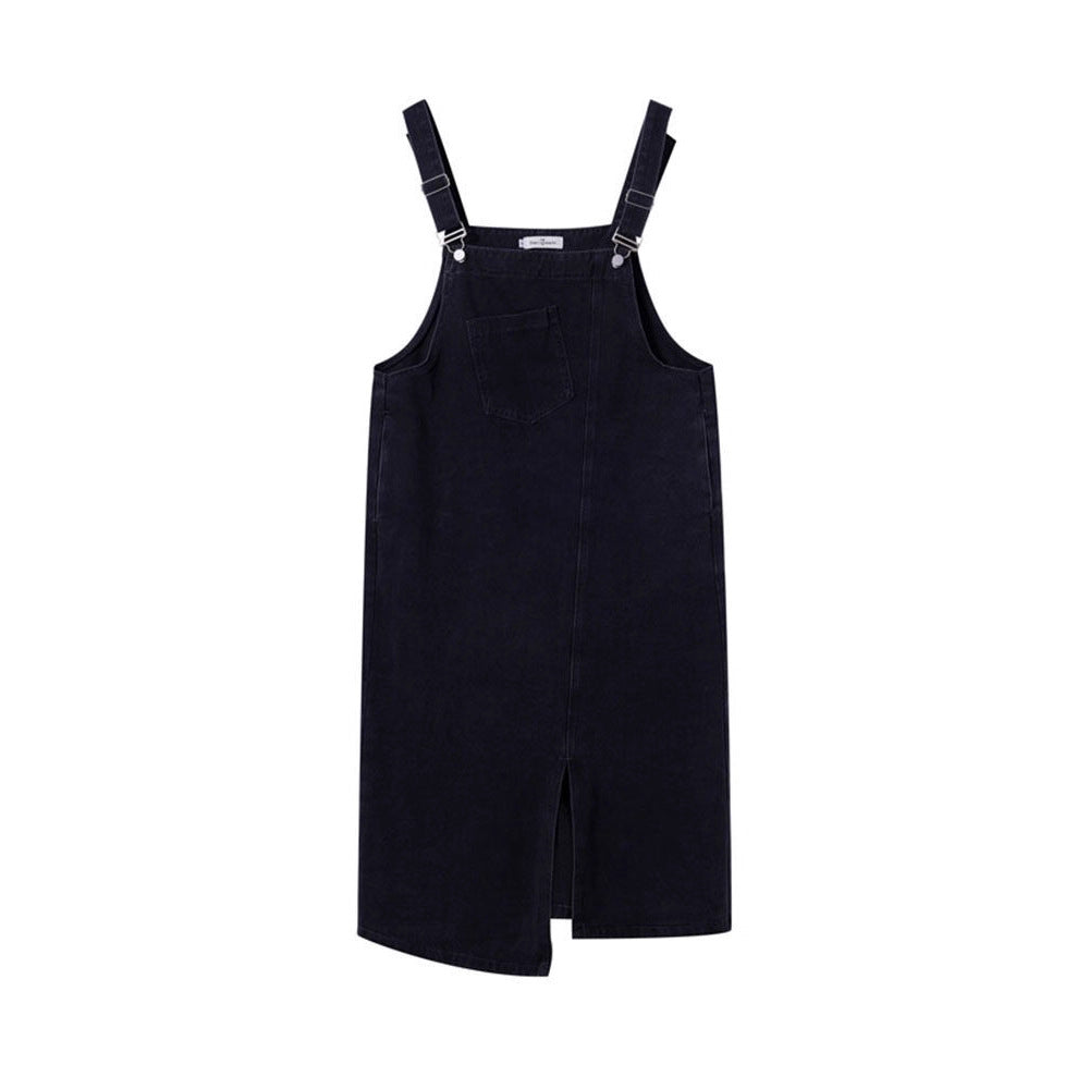 Women's Irregular Slit Denim Suspender Skirt  Summer Loose Long Slip Dress