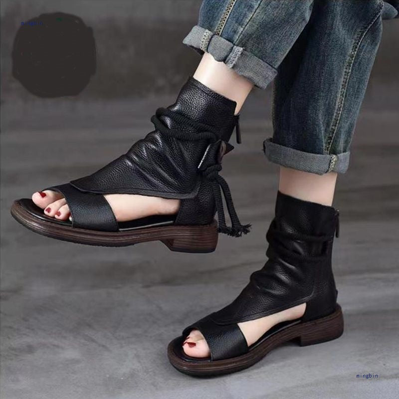 Vintage Soft Leather Roman Sandals for Women