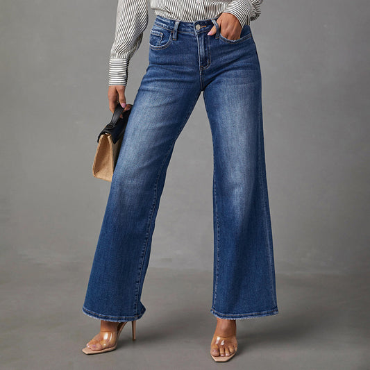 Straight high-stretch denim pants